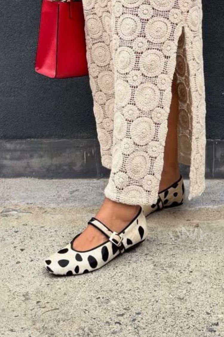 Vintage Black & White Polka Dot Calf Hair Mary Jane Flats [Pre Order]