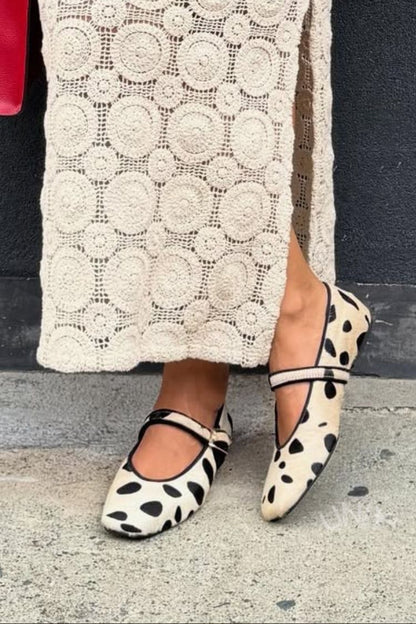 Vintage Black & White Polka Dot Calf Hair Mary Jane Flats [Pre Order]