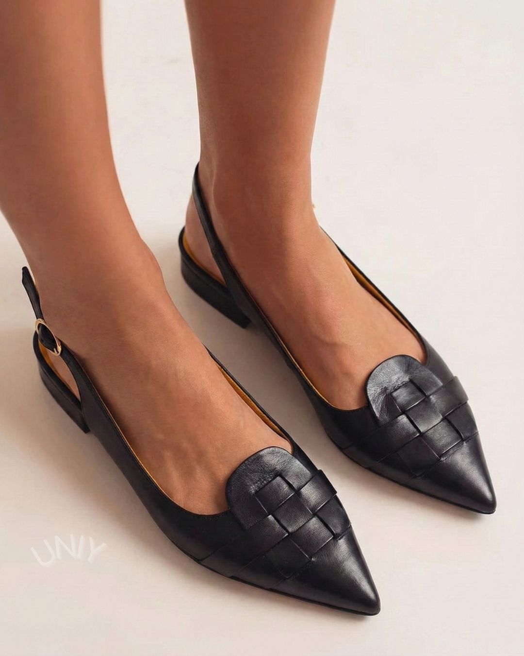 Vintage Black Woven Leather Pointed Toe Slingback Flats [Pre Order]