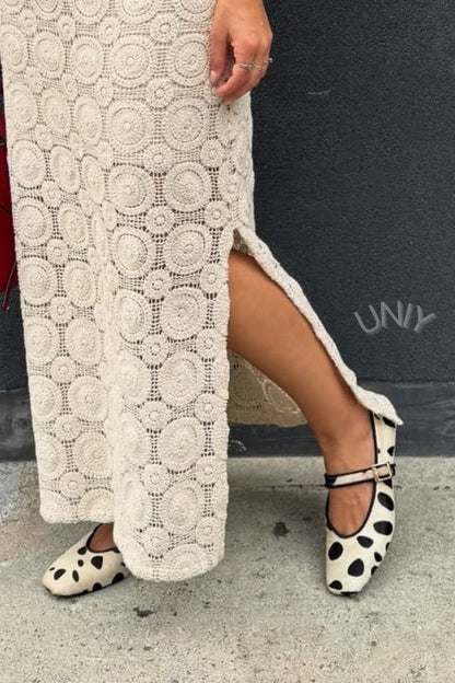 Vintage Black & White Polka Dot Calf Hair Mary Jane Flats [Pre Order]