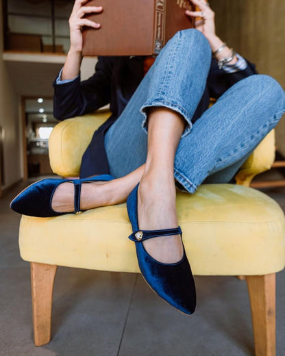 Solid Color Velvet Pointed Toe Metal Buckle Flats [Pre Order]