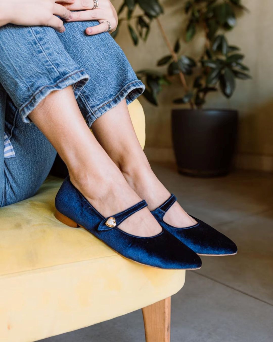 Solid Color Velvet Pointed Toe Metal Buckle Flats [Pre Order]