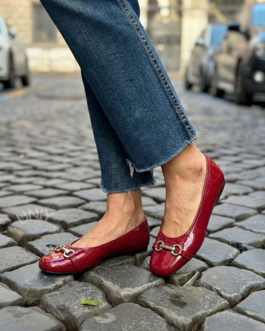 Burgundy Patent Leather Horsebit Buckle Square Toe Flats [Pre Order]