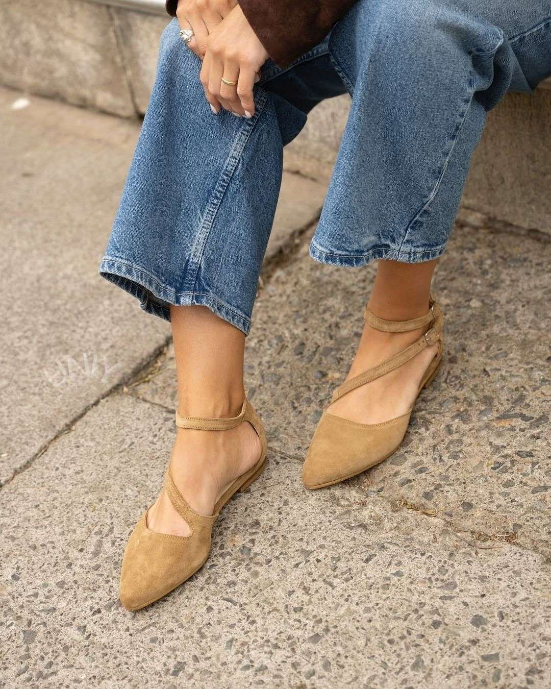 Elegant Beige Suede Pointed Toe Buckled Ankle Strap Flats [Pre Order]