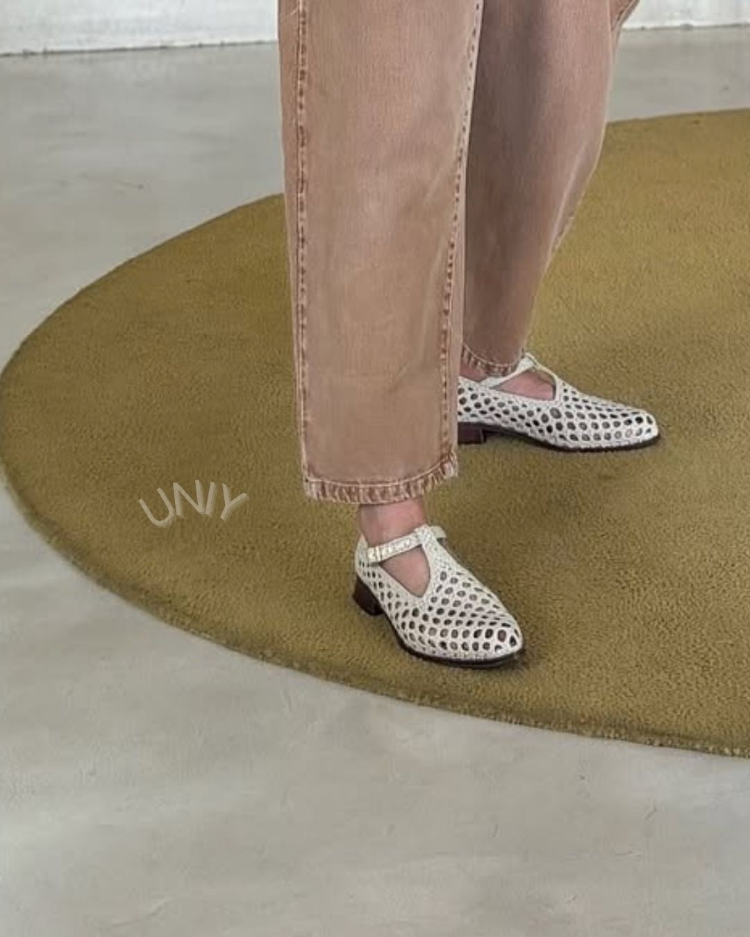 Chic Beige Woven Pointed Toe Versatile Mary Jane Flats [Pre Order]