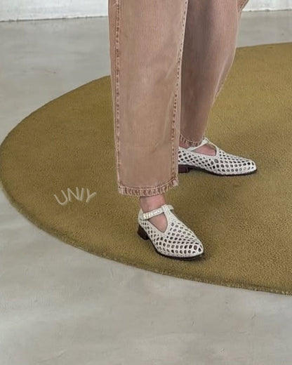Chic Beige Woven Pointed Toe Versatile Mary Jane Flats [Pre Order]