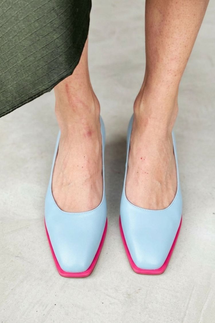 Minimalist Light Blue Magenta Sole Square Toe Flats [Pre Order]