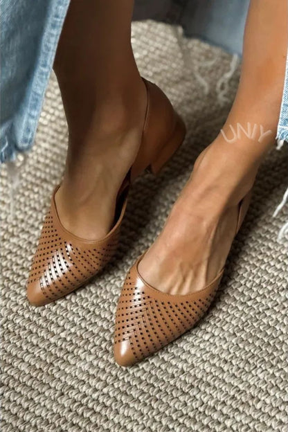 Chic Brown PU Leather Laser Cut Pointed Toe Flats [Pre Order]