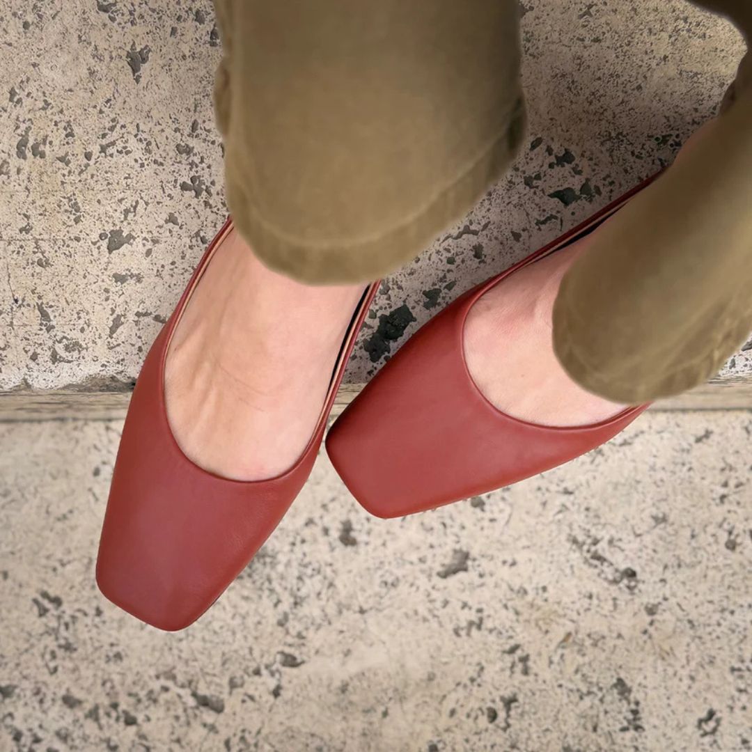 Minimalist Brick Red PU Leather Square Toe Flats [Pre Order]