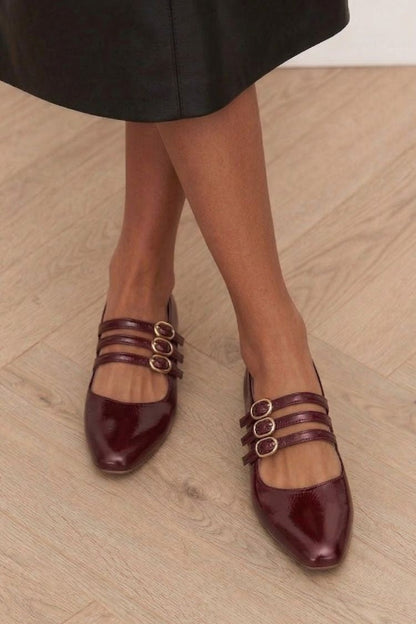 Vintage Black Patent Triple Strap Pointed Mary Jane Flats [Pre Order]