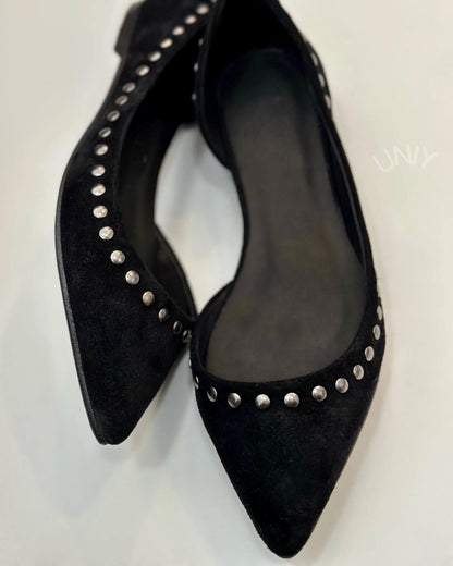 Black Pointed Toe Studded Versatile Ballet Flats [Pre Order]
