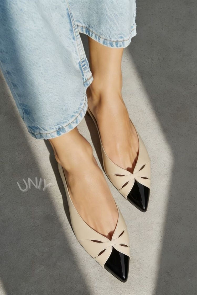 Chic Two-Tone Pointed Toe Cutout Slip-On Flats [Pre Order]