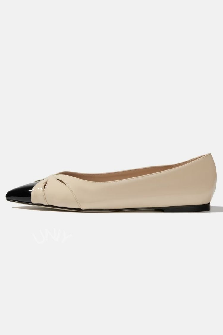 Chic Two-Tone Pointed Toe Cutout Slip-On Flats [Pre Order]