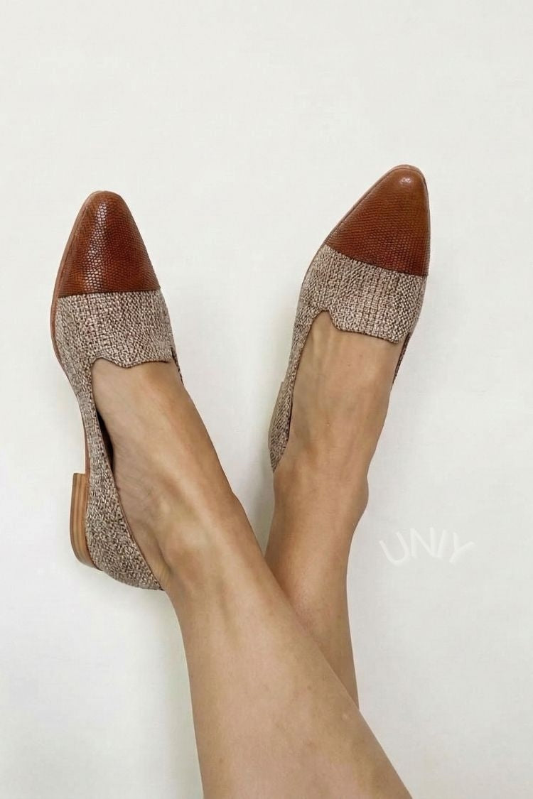 Retro Two-Tone Textured Pointed Toe D'Orsay Cap Toe Flats [Pre Order]
