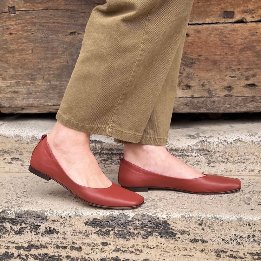 Minimalist Brick Red PU Leather Square Toe Flats [Pre Order]