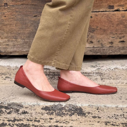 Minimalist Brick Red PU Leather Square Toe Flats [Pre Order]