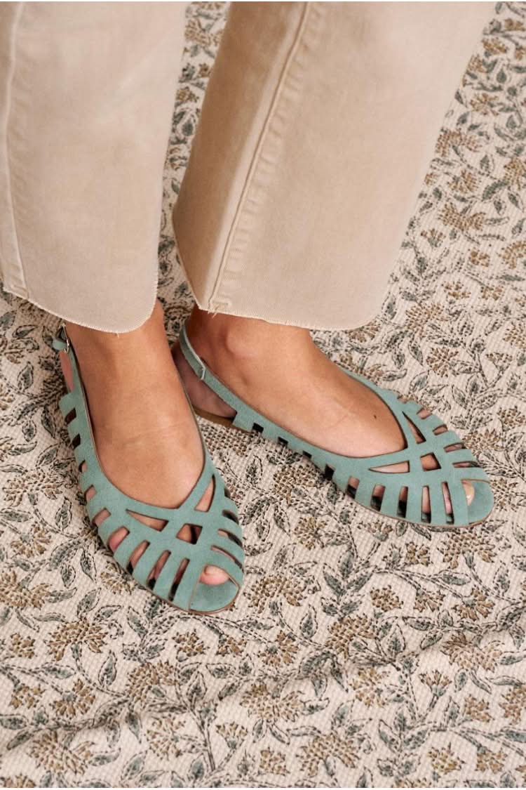 Suede Cutout Closed Toe Slingback Sage Green Flats [Pre Order]