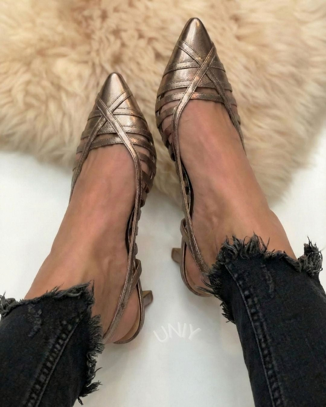 Chic Gold Pointed Toe Versatile Strappy Slingback Flats [Pre Order]