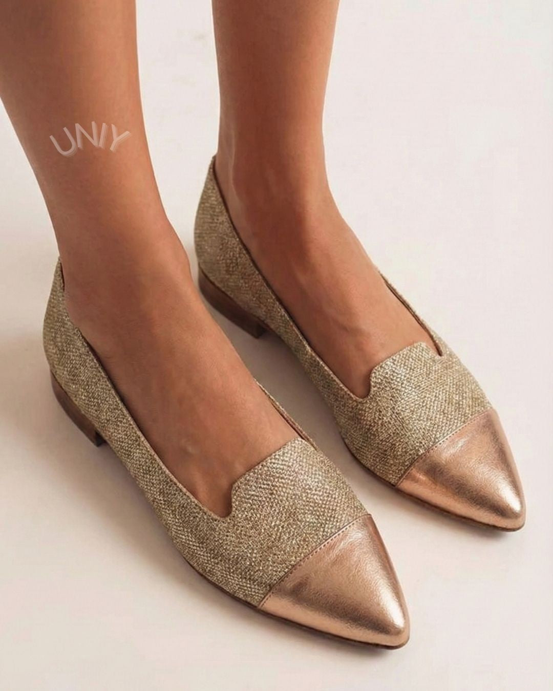 Champagne Gold Sparkly Pointed Toe Cap Toe Ballet Flats [Pre Order]