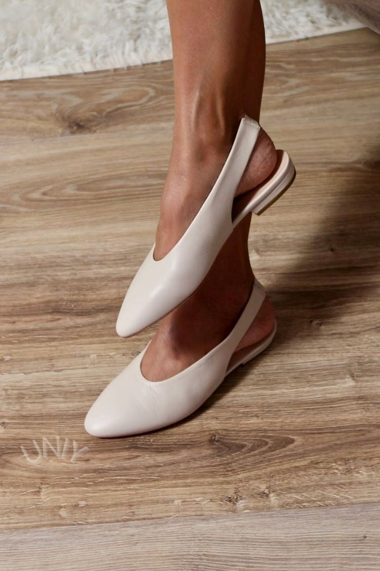 Minimalist Off-White Pointed Toe Slingback Slip-On Flats [Pre Order]