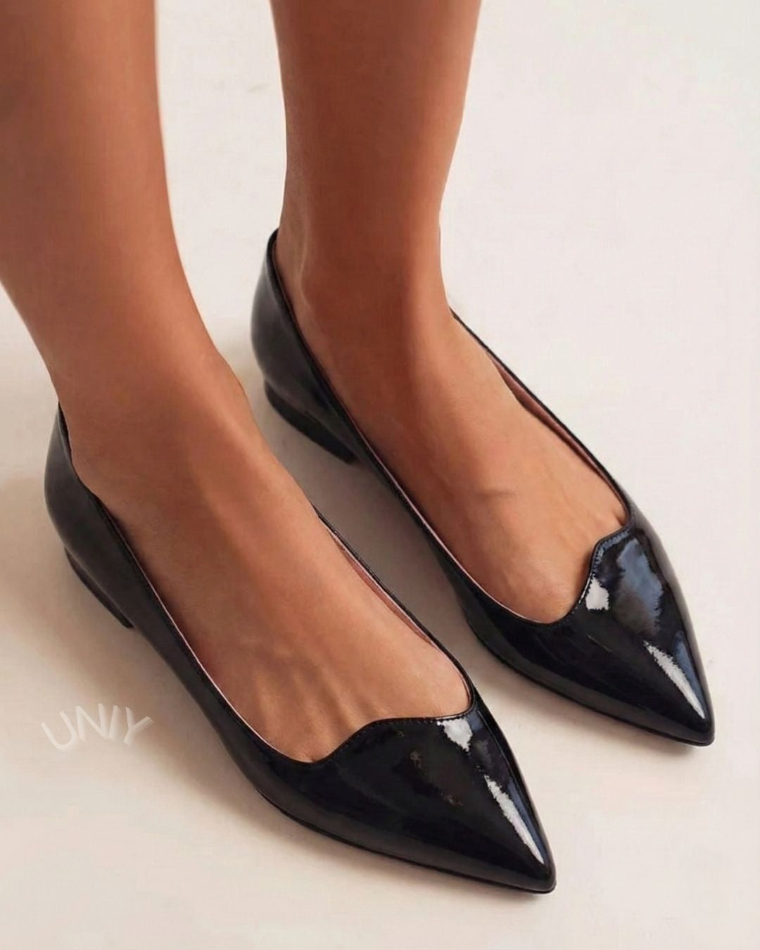 Elegant Black Patent Leather Pointed Toe Minimalist Ballet Flats [Pre Order]