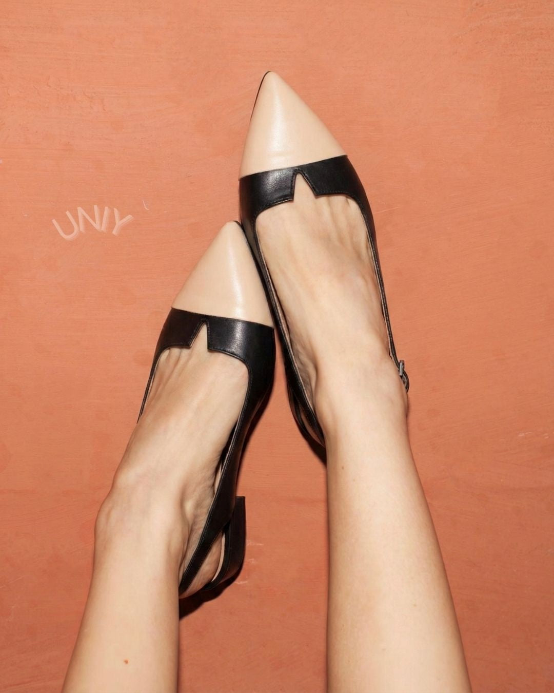Beige Black Color Block Pointed Toe Slingback Flats [Pre Order]