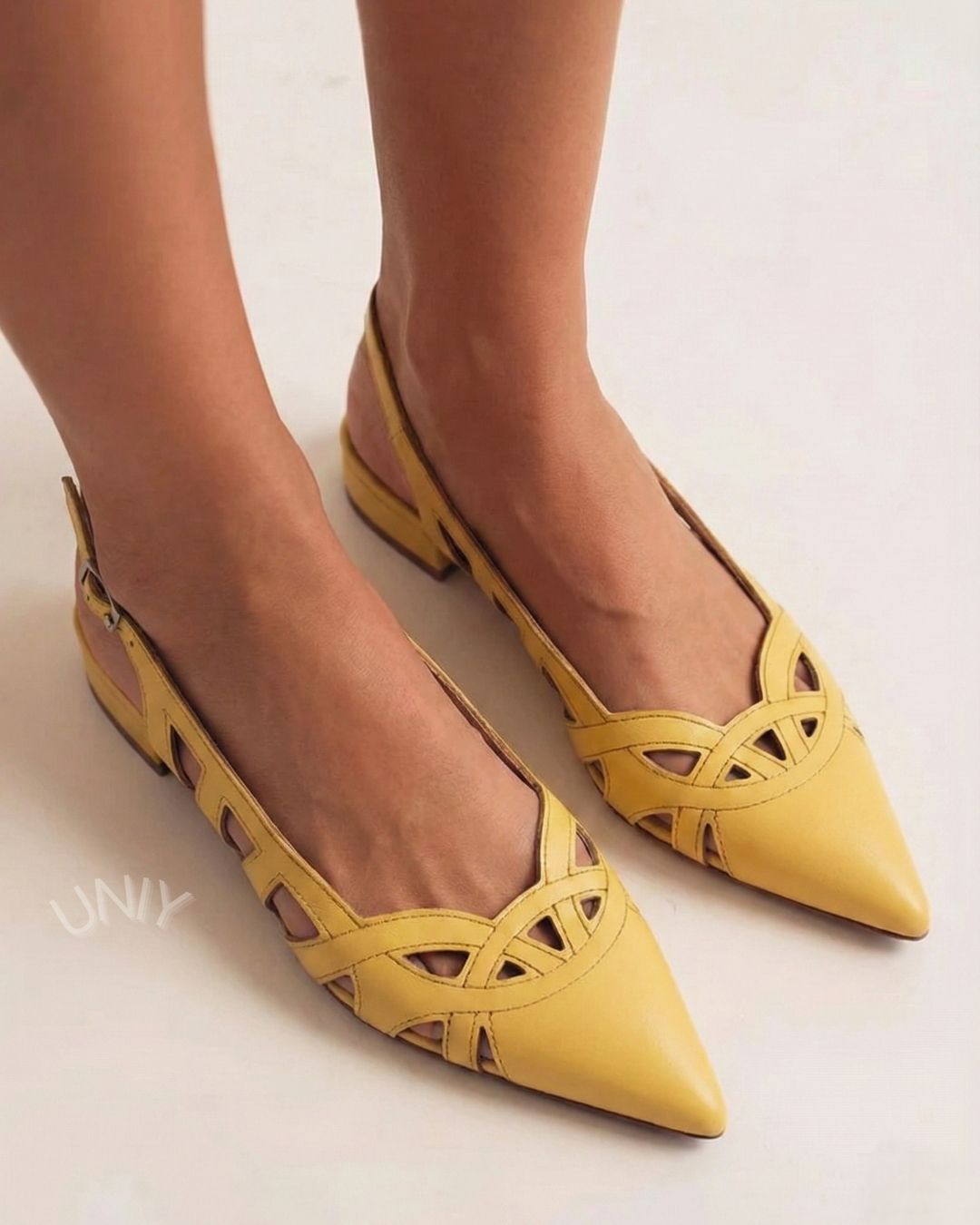 Yellow Pointed Toe Cutout Casual Slingback Ballet Flats [Pre Order]