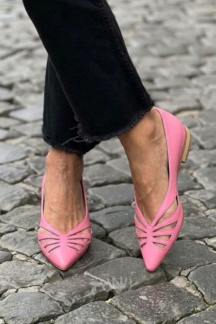 Minimalist Pink Laser Cut Out Pointed Toe Flats [Pre Order]