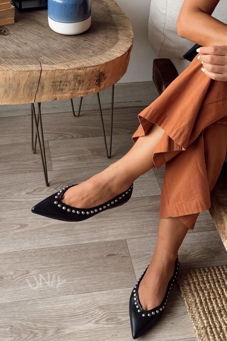 Chic Black Studded Pointed Toe Slip-On Flats [Pre Order]