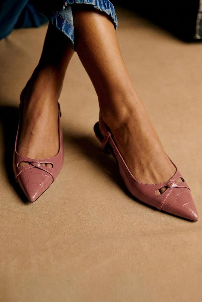 Croc Embossed Pointed Toe Slingback Dusty Pink Kitten Flats [Pre Order]