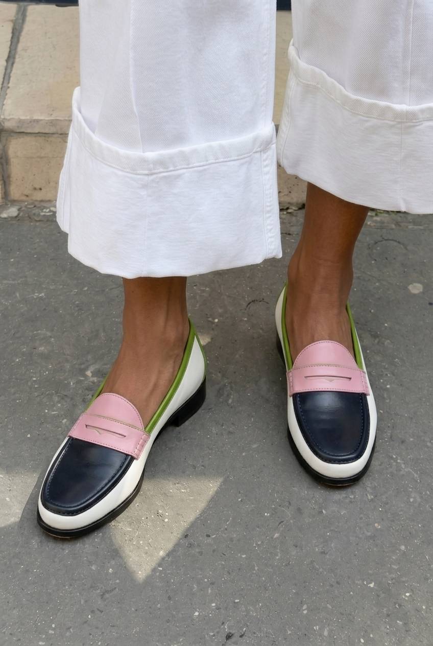 Colorblock Leather Penny Loafer Casual Flats [Pre Order]